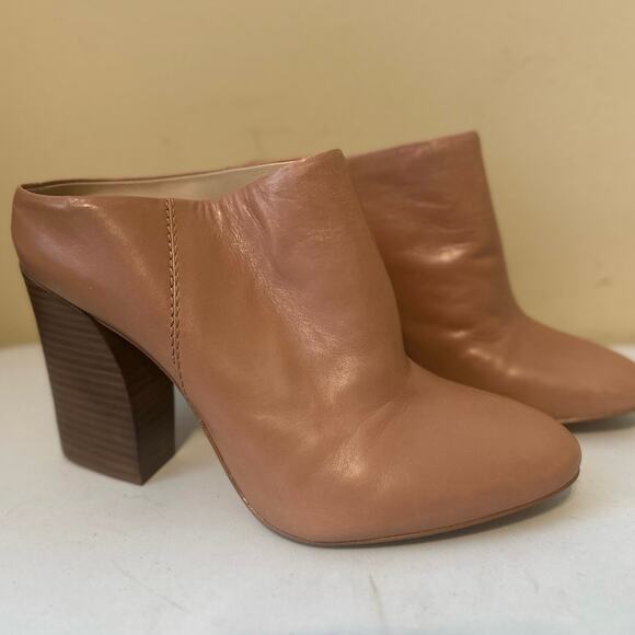 Pour La Victorie Mules Block High Heels Bootie Beige Leather Women's Sz 9.5 - Picture 4 of 11